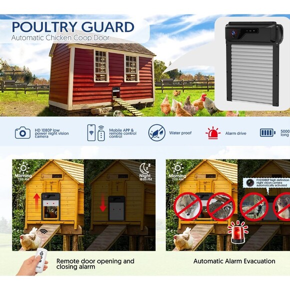 Automatic Chicken Coop Roll-up Door w/ Solar Remote Timer Night Vision - Picture 6 of 8